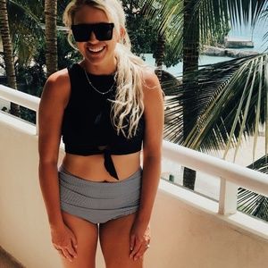 Knot Top Black Two Piece with Ruched Bottoms